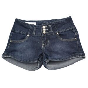 Classic Blue Shorts Womens 3 Blue Low Rise Flat Front Pocket 3 Button Design